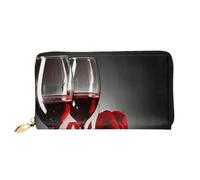 Leather Clutch Wallet For Women, Red Rose Wine Romantic Lovers, Rfid Blocking Long Zip Around Wallet With Coin Purse, Large Capacity Travel Organizer For Cash, Cards, Phone, Checkbook, Gift For Her