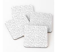 Leather Coasters Boobs cute linework line art illustration hand drawing of various mixed boob breast shapes Set of 4 / 4 x 4 inch