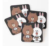 Leather Coasters Cute brown bear cony bunny rabbit lovers Set of 4 / 4 x 4 inch