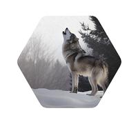 Leather Coasters for Drinks Howling Wolf Coaster Set of 4 Hexagon Drink Coasters Set Heat-Resistant Cup Mat for Tabletop Protection Absorbent Tea Cup Coasters for Home Decor