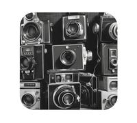 Leather Coasters for Drinks Retro Cool Camera Collection Coaster Set of 4 Square Drink Coasters Set Heat-Resistant Cup Mat for Tabletop Protection Absorbent Tea Cup Coasters for Home Decor