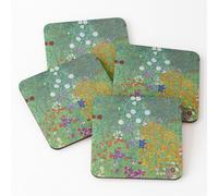 Leather Coasters Gustav Klimt - Bauerngarten or Blumengarten - Beautiful Floral Landscape Set of 4 / 4 x 4 inch