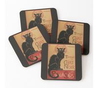 Leather Coasters La tournée du Chat Noir Iconic Art Nouveau Set of 4 / 4 x 4 inch