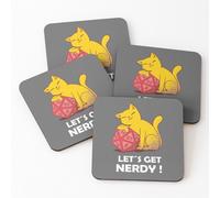 Leather Coasters Let's get nerdy cat with game dice nerd gift Set of 4 / 4 x 4 inch
