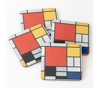 Leather Coasters Piet Mondrian Squares Set of 4 / 4 x 4 inch