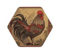 Leather Coasters Set of 4 Old Rooster Illustration Drink Coaster Heat Resistant Coasters for Drinks Car Coaster Coffee Mat Absorbent Cup Pad for Kitchen Office Home Decoration