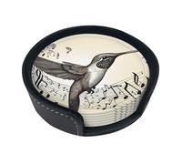 Leather Coasters Set Of 6, Music Symbol Cup Coaster, Reversible Heat-Resistant Drink Pads, Spillproof Coffee Cup Mats For Tables, Bar Coasters For Home Kitchen Office Decor With Storage Box