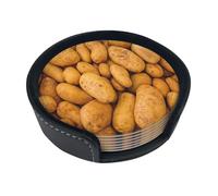 Leather Coasters Set Of 6, Potatoes Cup Coaster, Reversible Heat-Resistant Drink Pads, Spillproof Coffee Cup Mats For Tables, Bar Coasters For Home Kitchen Office Decor With Storage Box
