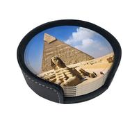 Leather Coasters Set Of 6, Pyramids Of Egypt Cup Coaster, Reversible Heat-Resistant Drink Pads, Spillproof Coffee Cup Mats For Tables, Bar Coasters For Home Kitchen Office Decor With Storage Box