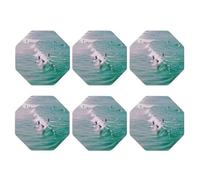 Leather Coasters With Holder Beach Surf Print Set of 6 Heat Resistant Coaster For Tabletop Protection Desk Decor