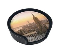 Leather Coasters With Holder Empire State Building Set of 6 Heat Resistant Coaster For Tabletop Protection Desk Decor
