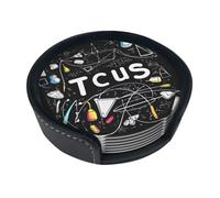 Leather Coasters With Holder Math Geometry Geek Calculus Set of 6 Heat Resistant Coaster For Tabletop Protection Desk Decor