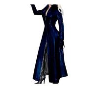 Leather Coat Women's Trench Coat Long M-4XL, Faux Leather PVC Sexy Festive Long Jacket Costume Lapel Carnival Shiny Zipper Casual Jacket(Dark blue,S)