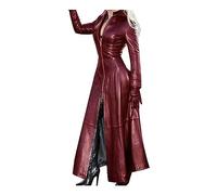 Leather Coat Women's Trench Coat Long M-4XL, Faux Leather PVC Sexy Festive Long Jacket Costume Lapel Carnival Shiny Zipper Casual Jacket(Wine red,L)