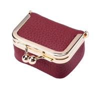 Leather Coin Pouch - 2.56x1.38x1.77i Small Wallet, Compact Change Holder, Small Cosmetic Organizer with Kiss Lock Closure | Pure Hand for Credit Cards in ES, Wine Red, Se référer au descriptif, Refer