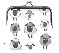 Leather Coin Pouch for Women Cute Buckle Kiss Lock Card Change Purse for Girls Cute Black Gray Sheep White 4.53" x 4.13"