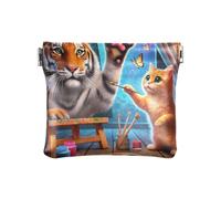 Leather Coin Pouch, Valentine Gnomes Purse Key Case Coin Bag, Portable Pouch Change Wallet Organizers, cute cats drawing Tiger, One Size, Cute Cats Drawing Tiger
