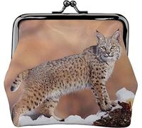 Leather Coin Purse,Canada Lynx Wallets Leather Change Pouch with Kiss Lock Clasp Buckle Change Purse