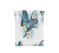 Leather Coin Purse for Women, Blue Butterfly Flower, Slim RFID Blocking Coin Purse Wallet for Men, Mini Zipper Pouch, Small Item Organizer for Cash Coins Cards, Automatic Snap Closure