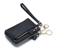 Leather Coin Purse For Women Cute Small Corner Zip wristlet Wallet With Keychain And Strap, black, Leather Coin Purse