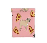 Leather Coin Purse for Women, Pug Pizza Pink, Slim RFID Blocking Coin Purse Wallet for Men, Mini Zipper Pouch, Small Item Organizer for Cash Coins Cards, Automatic Snap Closure Travel Essentials