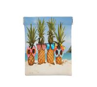Leather Coin Purse for Women, Seaside Beach Yellow Pineapple, Slim RFID Blocking Coin Purse Wallet for Men, Mini Zipper Pouch, Small Item Organizer for Cash Coins Cards, Automatic Snap Closure