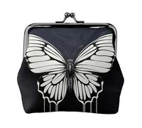 Leather Coin Purse for Women with Kiss Lock Wallet A black and white butterfly Clutch Purse Mini Change Purse Pouch