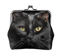 Leather Coin Purse for Women with Kiss Lock Wallet A black cat on a black background Clutch Purse Mini Change Purse Pouch