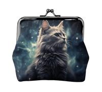 Leather Coin Purse for Women with Kiss Lock Wallet A cat in a nebula Clutch Purse Mini Change Purse Pouch