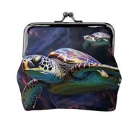 Leather Coin Purse for Women with Kiss Lock Wallet A colorful tropical sea turtle Clutch Purse Mini Change Purse Pouch