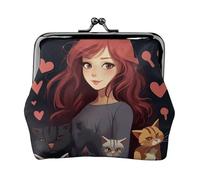Leather Coin Purse for Women with Kiss Lock Wallet A girl who loves cats Clutch Purse Mini Change Purse Pouch