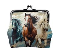 Leather Coin Purse for Women with Kiss Lock Wallet A pattern with horses Clutch Purse Mini Change Purse Pouch