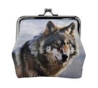 Leather Coin Purse for Women with Kiss Lock Wallet A wolf Standing in a Snow Clutch Purse Mini Change Purse Pouch