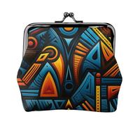 Leather Coin Purse for Women with Kiss Lock Wallet African style textile pattern Clutch Purse Mini Change Purse Pouch
