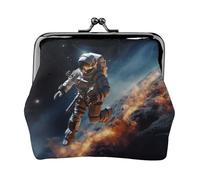 Leather Coin Purse for Women with Kiss Lock Wallet Astronaut flying in space Clutch Purse Mini Change Purse Pouch
