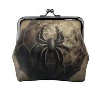 Leather Coin Purse for Women with Kiss Lock Wallet Ball Spider Web Clutch Purse Mini Change Purse Pouch