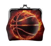 Leather Coin Purse for Women with Kiss Lock Wallet Basketball in Fire Clutch Purse Mini Change Purse Pouch