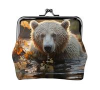 Leather Coin Purse for Women with Kiss Lock Wallet Bear crossing the river Clutch Purse Mini Change Purse Pouch