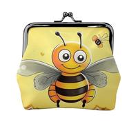 Leather Coin Purse for Women with Kiss Lock Wallet Bee on the square Clutch Purse Mini Change Purse Pouch
