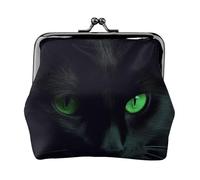 Leather Coin Purse for Women with Kiss Lock Wallet Black cat green eyes Clutch Purse Mini Change Purse Pouch