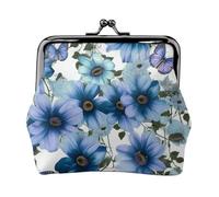 Leather Coin Purse for Women with Kiss Lock Wallet Blooming blue daisy Clutch Purse Mini Change Purse Pouch
