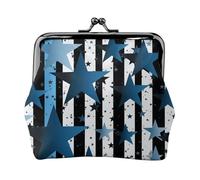 Leather Coin Purse for Women with Kiss Lock Wallet Blue black white stripes and stars Clutch Purse Mini Change Purse Pouch