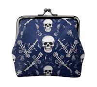 Leather Coin Purse for Women with Kiss Lock Wallet Blue skull and bones Clutch Purse Mini Change Purse Pouch