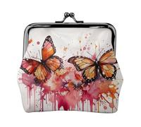 Leather Coin Purse for Women with Kiss Lock Wallet Butterfly drip spray watercolor Clutch Purse Mini Change Purse Pouch