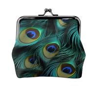 Leather Coin Purse for Women with Kiss Lock Wallet Close-Up of Peacock Feathers Clutch Purse Mini Change Purse Pouch