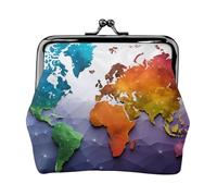 Leather Coin Purse for Women with Kiss Lock Wallet Color world map Clutch Purse Mini Change Purse Pouch
