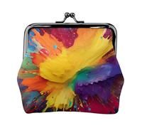 Leather Coin Purse for Women with Kiss Lock Wallet Colorful Paint Splatter Art Clutch Purse Mini Change Purse Pouch