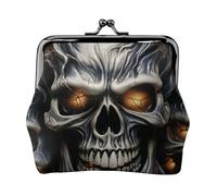 Leather Coin Purse for Women with Kiss Lock Wallet Cool Evil Skull Clutch Purse Mini Change Purse Pouch