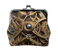 Leather Coin Purse for Women with Kiss Lock Wallet Cool Steampunk Gears Clutch Purse Mini Change Purse Pouch