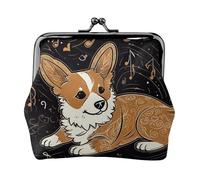 Leather Coin Purse for Women with Kiss Lock Wallet Corgi who loves music Clutch Purse Mini Change Purse Pouch